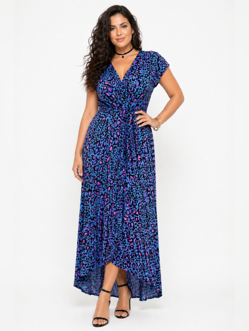 IMAN Blue Purple Animal Wrap Hi Low Maxi Dress Sz 1X